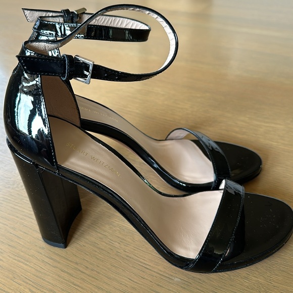 Stuart Weitzman Black Patent Leather Sandal Heels - Picture 3 of 11